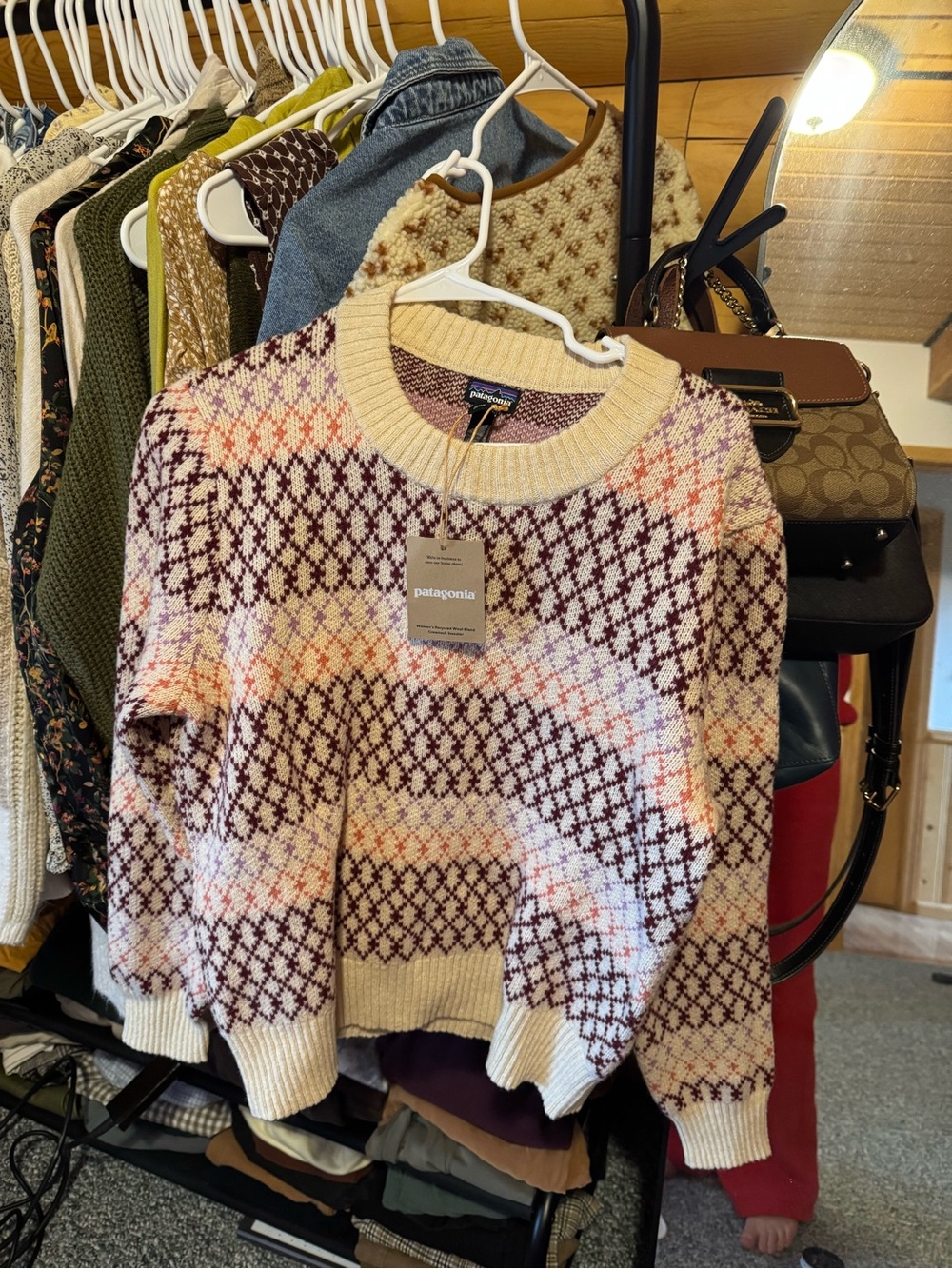Patagonia Crewneck Sweater in Dark Natural with Maroon Fair - Picture 3 of 3